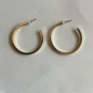 3/$20 Gold Tone Thin Smooth Circular Hoop Stud Earrings 1” Pierced